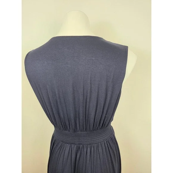 Boden Paloma Jersey Maxi Dress Navy Blue V Neck Smocked Waist Sleeveless Size 8L - Picture 5 of 7